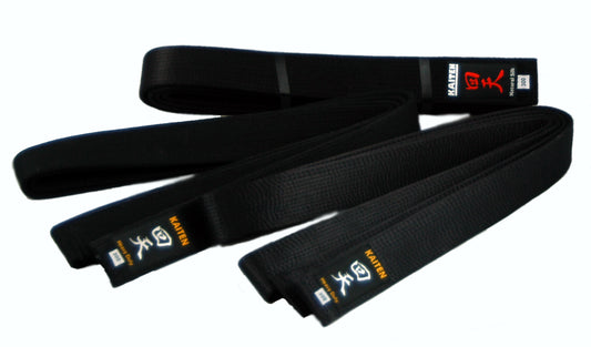 Ceinture de Karaté Kaiten Satin Noir Extra Épaisse - Largeur 4,5 cm - Ceinture Noire Soie Artificielle - Longueur 275 à 350 cm
