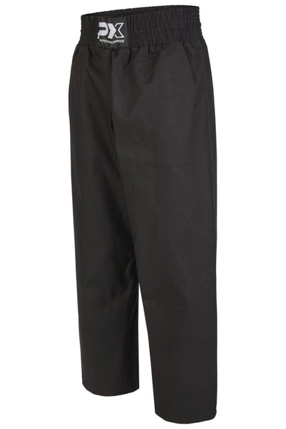 Pantalon de kickboxing PX Basic long - noir avec ceinture élastique - Design souple - Pantalon d'arts martiaux de kickboxing - Taille 100 à 200 cm