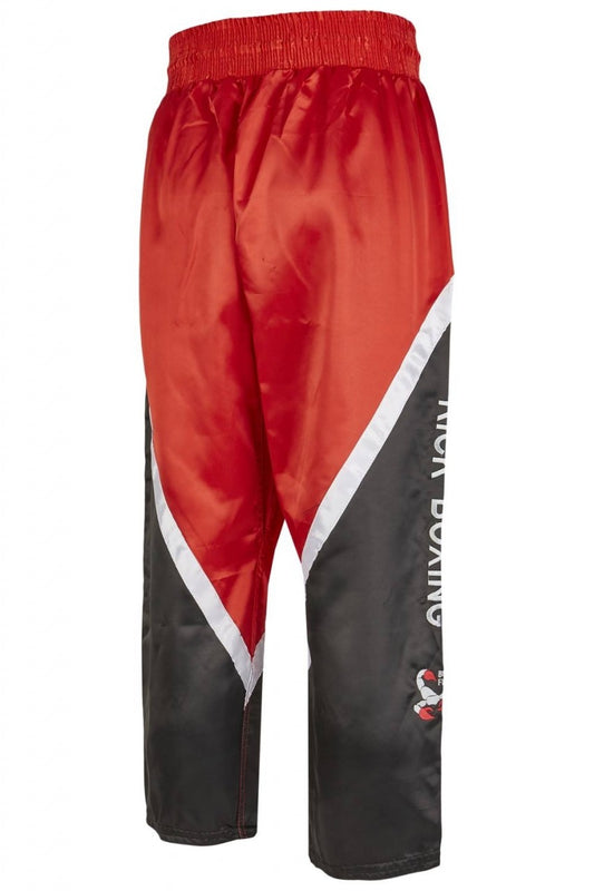 Pantalon de Kickboxing PX Basic Broderie "Kickboxing" - rouge, noir, blanc avec ceinture élastique - Design souple - Pantalon de Kickboxing brodé - Taille 100 à 200 cm