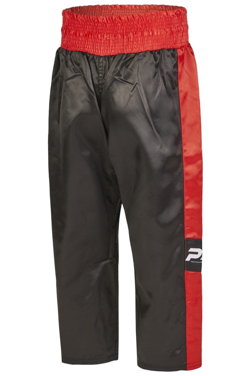 Pantalon de kickboxing PX Topfight - noir-rouge avec ceinture élastique - Pantalon d'arts martiaux de kickboxing long - taille 120 à 200 cm