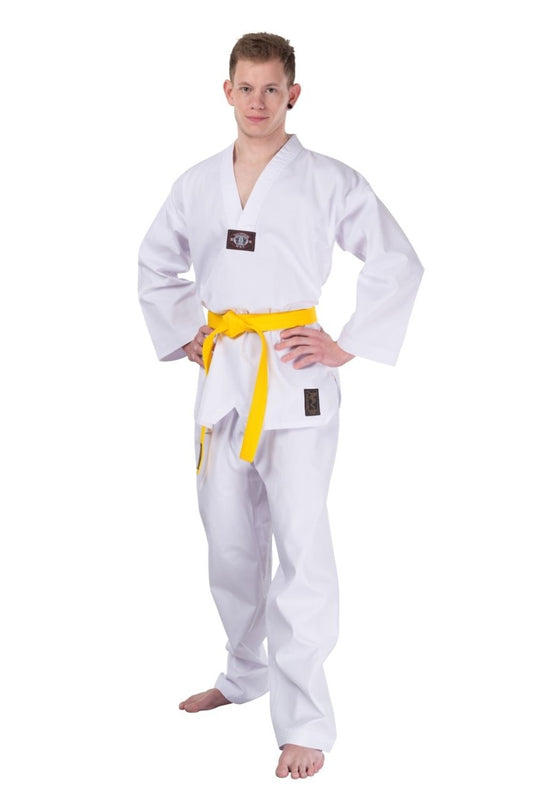 Taekwondo Dobok Ribbed Standard revers blanc