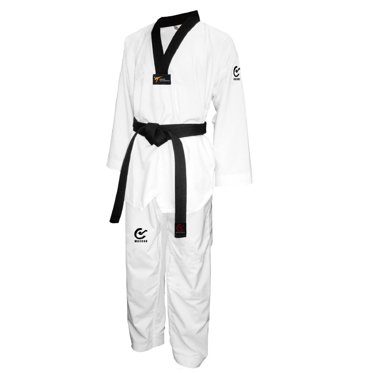 Tenue de Taekwondo WACOCU FALCON noire à revers en V, homologuée WT - SET (veste, pantalon)
