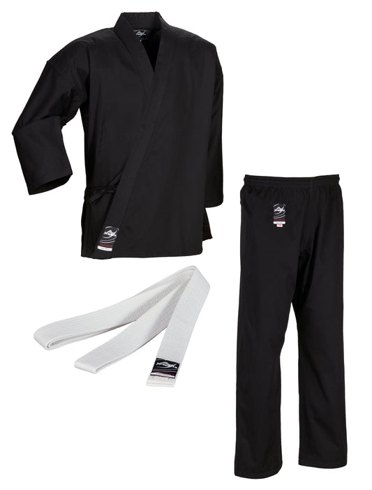Tenue de karaté pour débutant noire 8 oz - Gi léger pour débutant noir