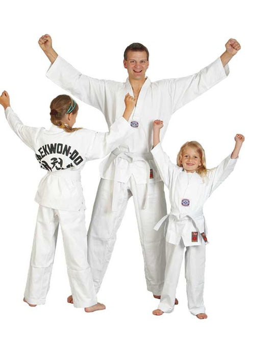 Combinaison de taekwondo pour débutant avec imprimé dans le dos - combinaison pour débutant avec ceinture blanche
