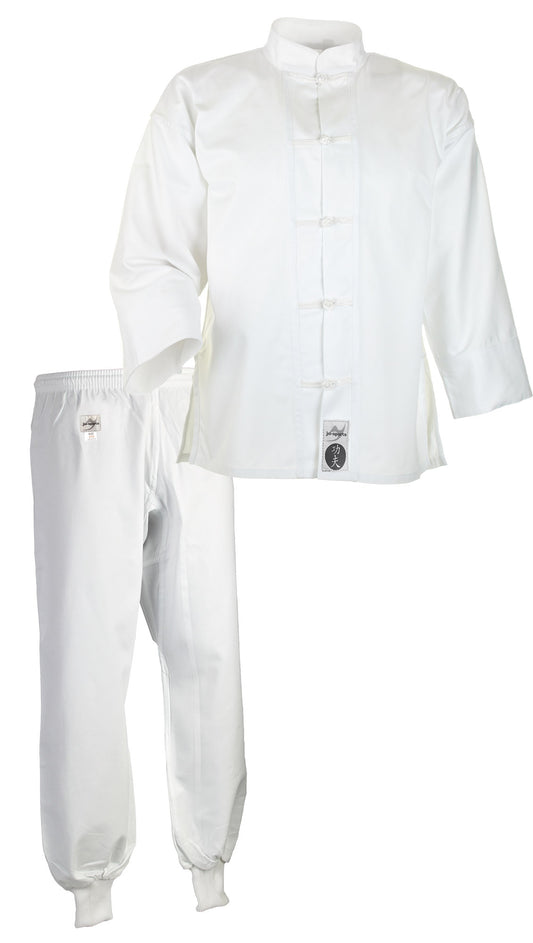 Costume de Kung Fu blanc avec pantalon à revers (coton)
