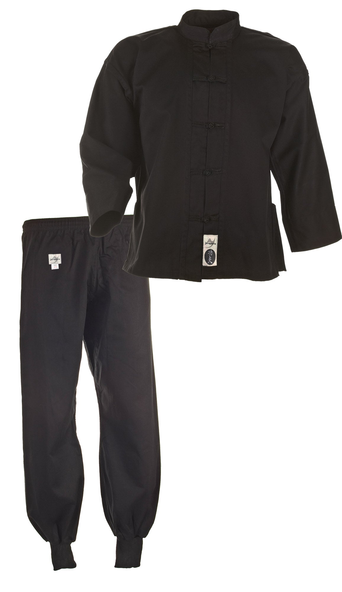 Costume de Kung Fu noir avec pantalon à revers (coton)
