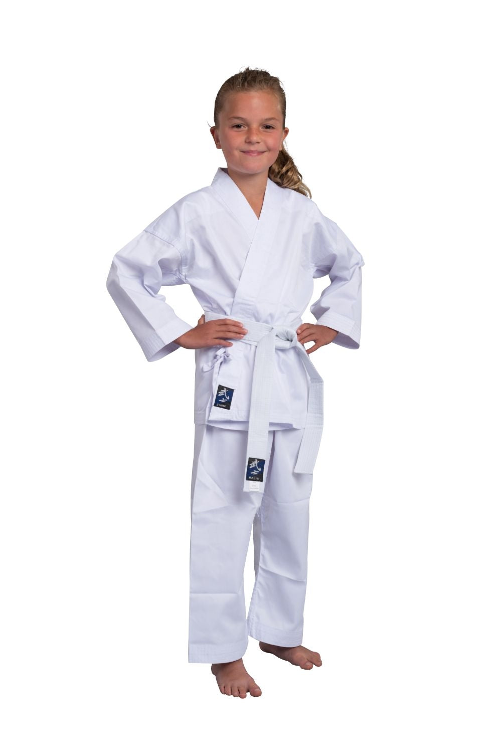 Tenue de Taekwondo Traditionnelle Légère avec laçage blanc 7,5 oz tissu mixte, ensemble (veste, pantalon, ceinture blanche)