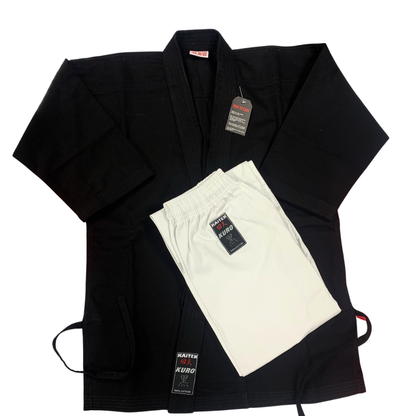 KAITEN Karateanzug Kuro schwarz-weiß 9 oz Baumwolle Kobudo Gi