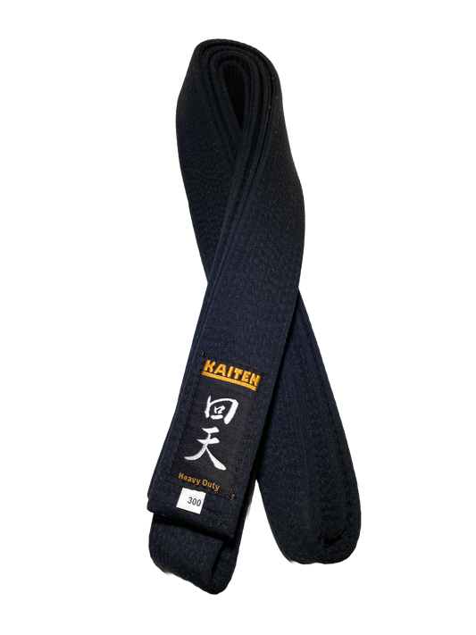 Ceinture de karaté Kaiten noire extra épaisse - 4,5 cm de large - ceinture noire coton - longueur 275 à 350 cm