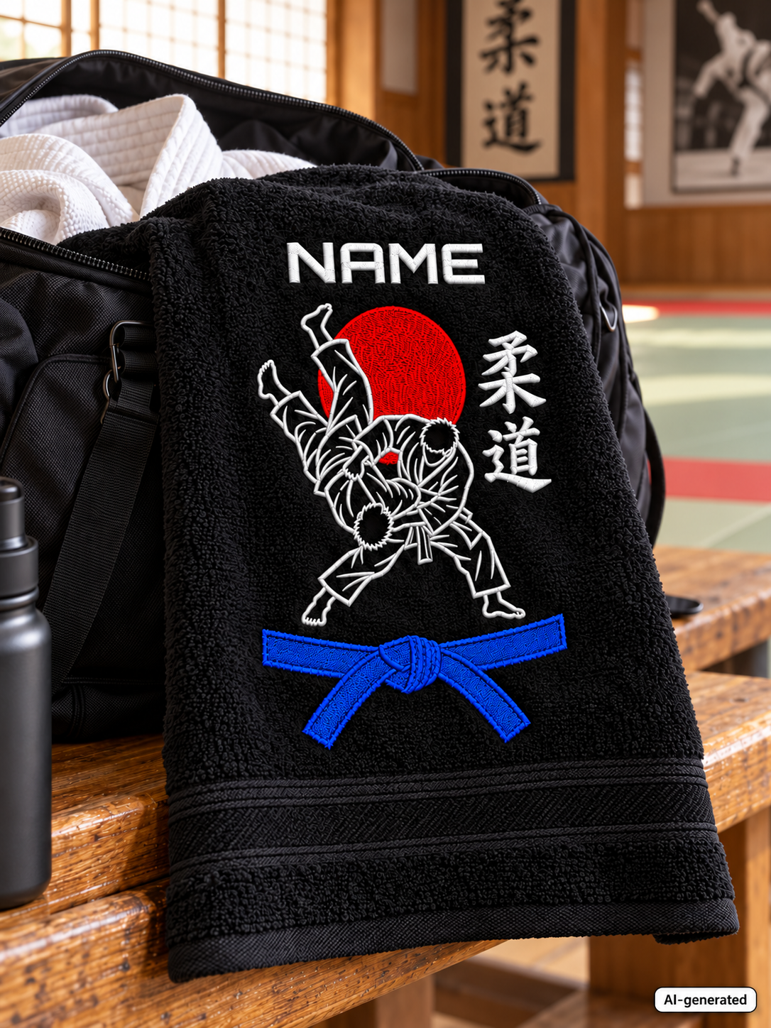 Judo-Handtuch bestickt - Personalisiert mit Namen und Gürtelgrad - Judo Stickerei Bestickung
