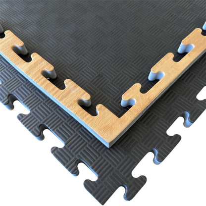 Kampfsportmatten Holzoptik Schwarz - 100 x 100 x 2,5cm - Wendematte, Steckmatte