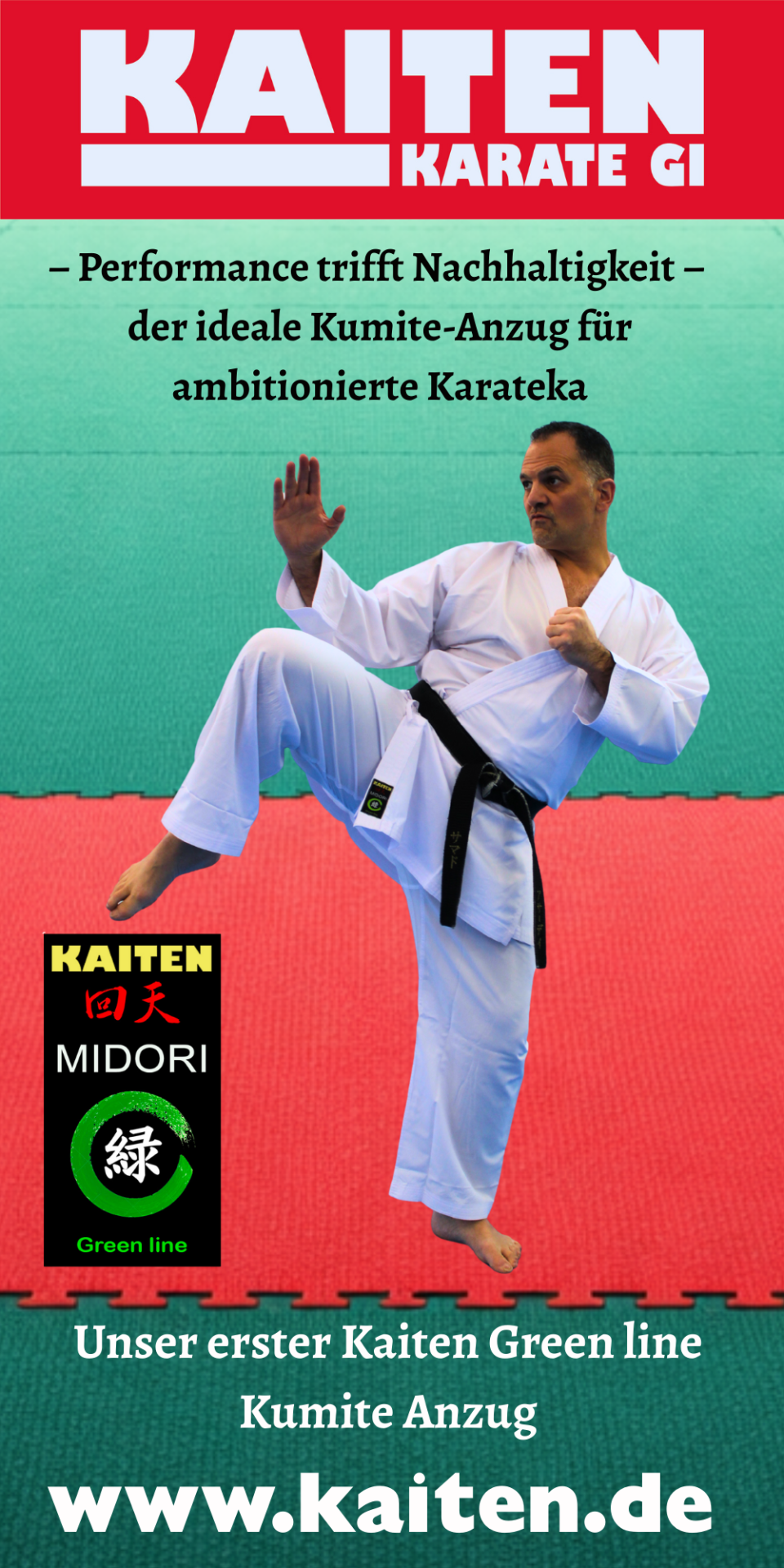 KAITEN Karateanzug Midori (Green Line) 6 oz - Kumite Gi (leicht, atmungsaktiv) - Recyceltes Polyester