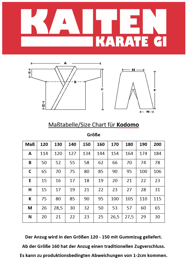 Tenue de karaté KAITEN Kodomo - Karaté Gi blanc en coton 9 oz - Coupe large moderne