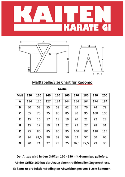 Tenue de karaté KAITEN Kodomo - Karaté Gi blanc en coton 9 oz - Coupe large moderne