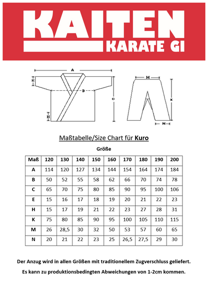 Tenue de karaté KAITEN Kuro - Karaté Gi noir en coton 9 oz - Coupe large moderne