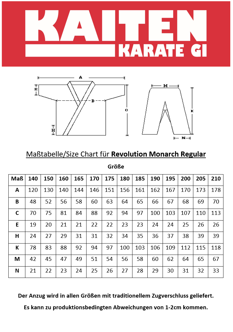 Tenue de karaté KAITEN Monarch REGULAR - Karaté Gi blanc 14 oz coton - Pantalon avec cordon de serrage