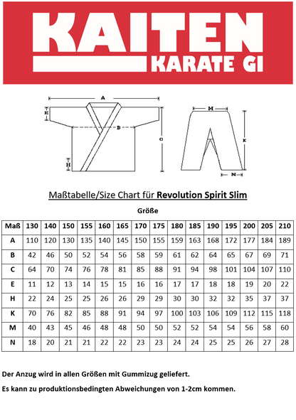 Tenue de karaté KAITEN Spirit SLIM - Karaté Gi blanc 12 oz coton - Pantalon avec ceinture élastique