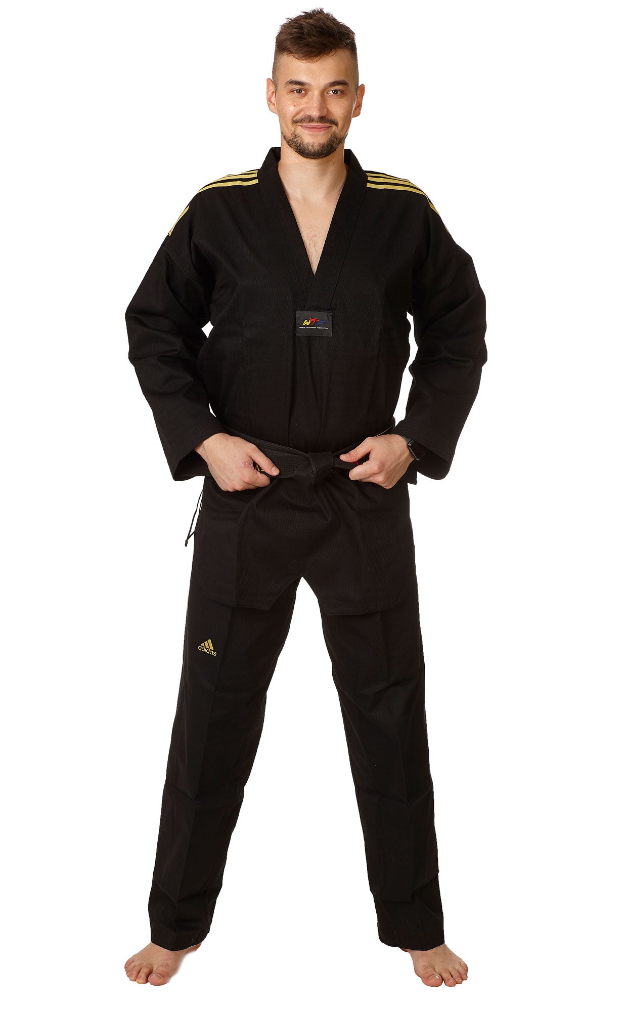 Uniforme de Taekwondo adidas ADI Champion couleur noir, veste à enfiler Dobok à col en V ADITCC01