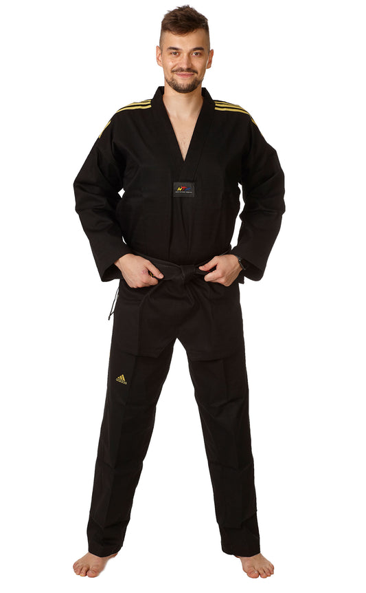 Uniforme de Taekwondo adidas ADI Champion couleur noir, veste à enfiler Dobok à col en V ADITCC01