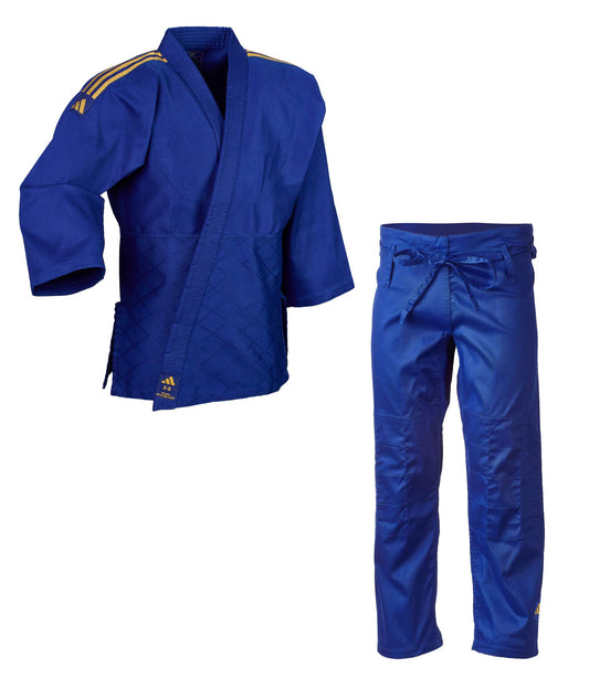 Tenue de judo adidas Club Bleu/Or, Kimono de judo J350 (veste et pantalon de judo)