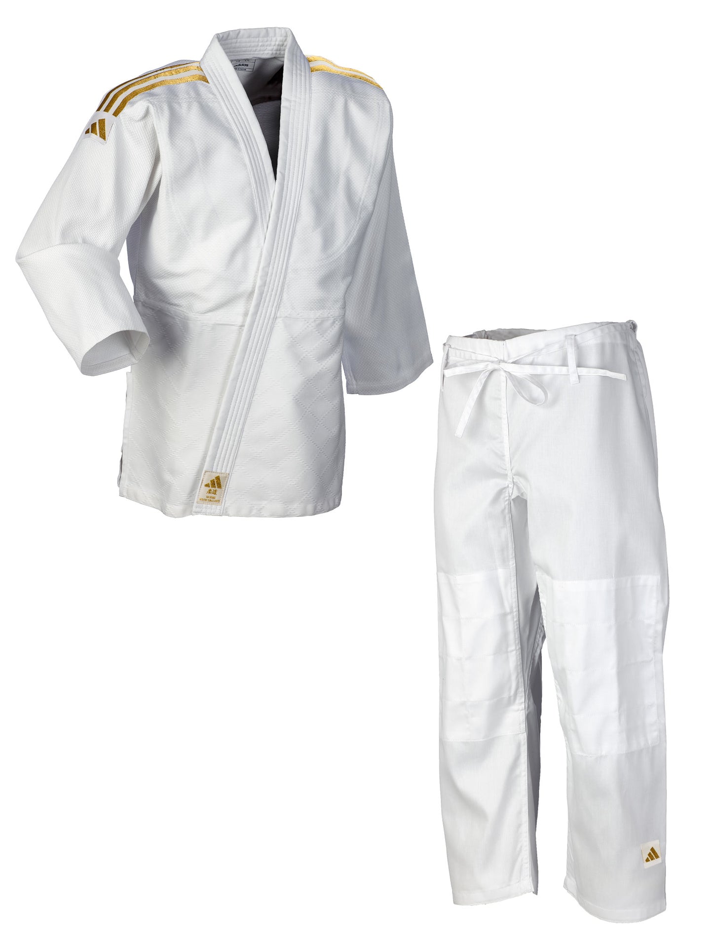 Tenue de judo adidas Club blanc/rayures dorées, kimono de judo J350 (veste de judo, pantalon de judo)