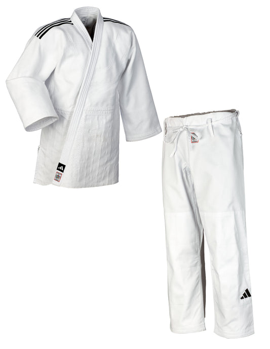 Tenue de judo adidas CHAMPION III IJF - Modèle 1 à rayures blanches et noires JIJFS (veste et pantalon de judo)