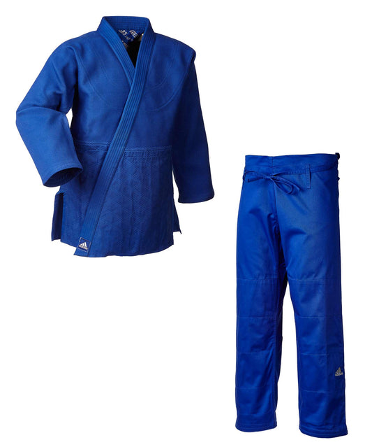 Tenue de judo adidas Millenium bleu/logo argent, kimono de judo J990B (veste et pantalon de judo)