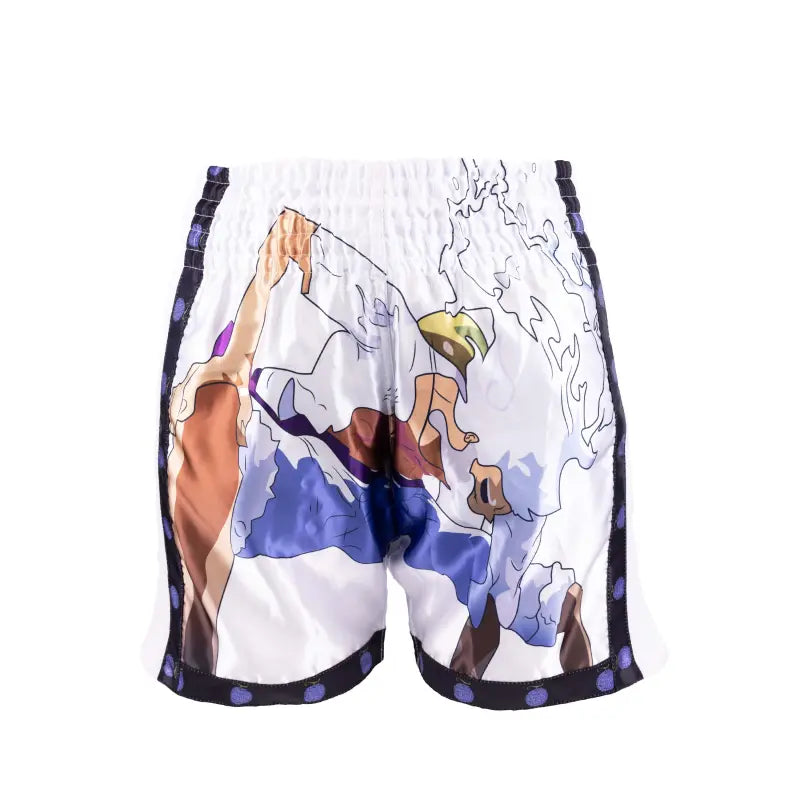 Short de boxe thaï Anime Athletics HEARTBEAT blanc-noir - Pantalon de boxe thaï à ceinture large