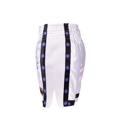Short de boxe thaï Anime Athletics HEARTBEAT blanc-noir - Pantalon de boxe thaï à ceinture large
