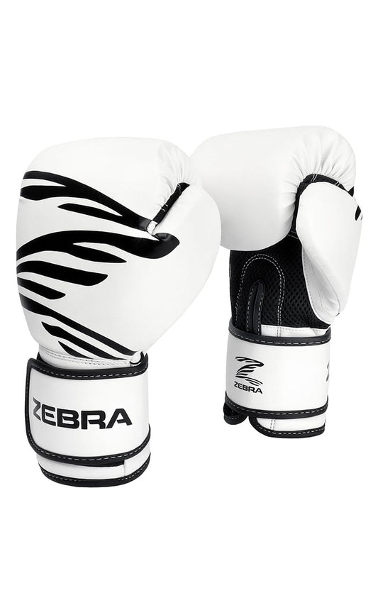 Gants de boxe ZEBRA Fitness PU blanc-noir avec insert en mesh