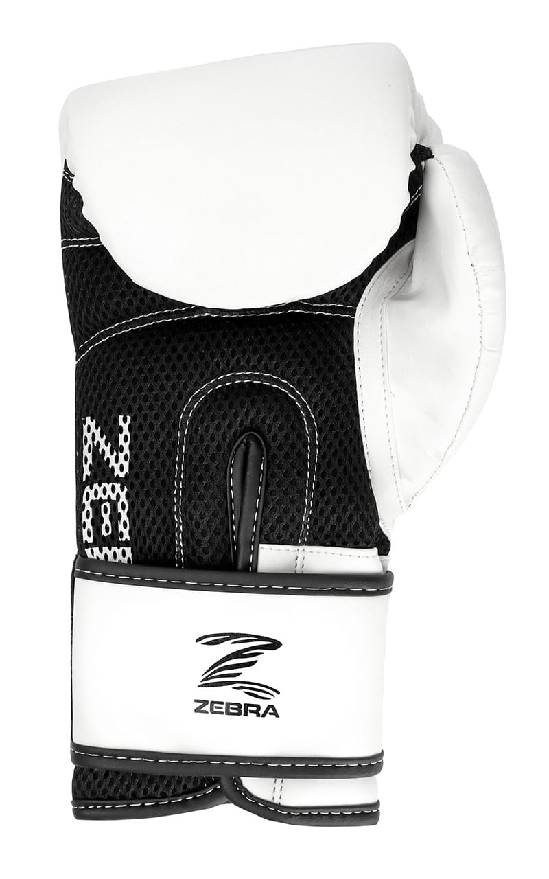 Gants de boxe ZEBRA Fitness PU blanc-noir avec insert en mesh