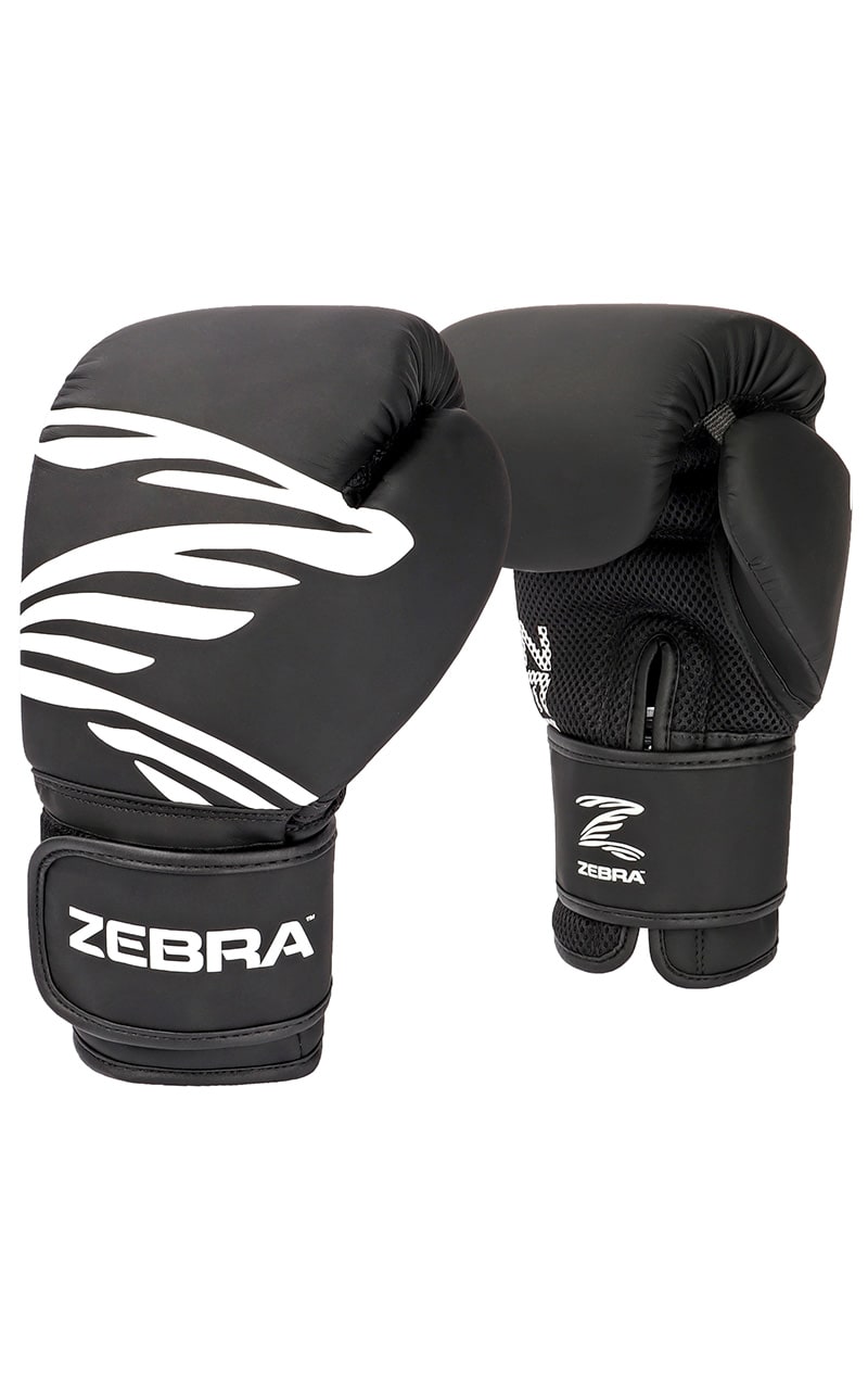 Gants de boxe ZEBRA Fitness PU noir-blanc avec insert en mesh