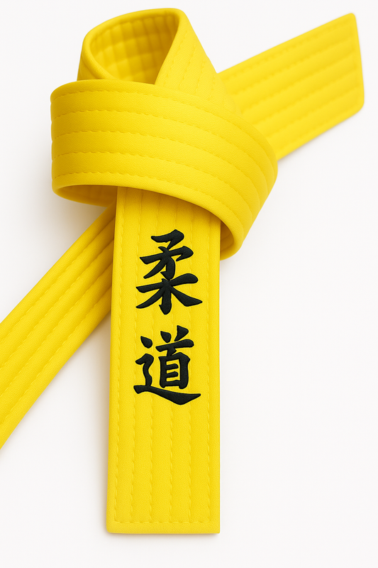 Ceinture de judo jaune brodée - Personnages de judo jananisch - Ceinture jaune avec broderie Kanji