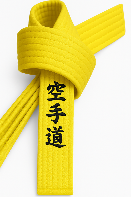 Ceinture de karaté jaune brodée - Personnages de Karaté Do jananish - Ceinture jaune avec broderie Kanji