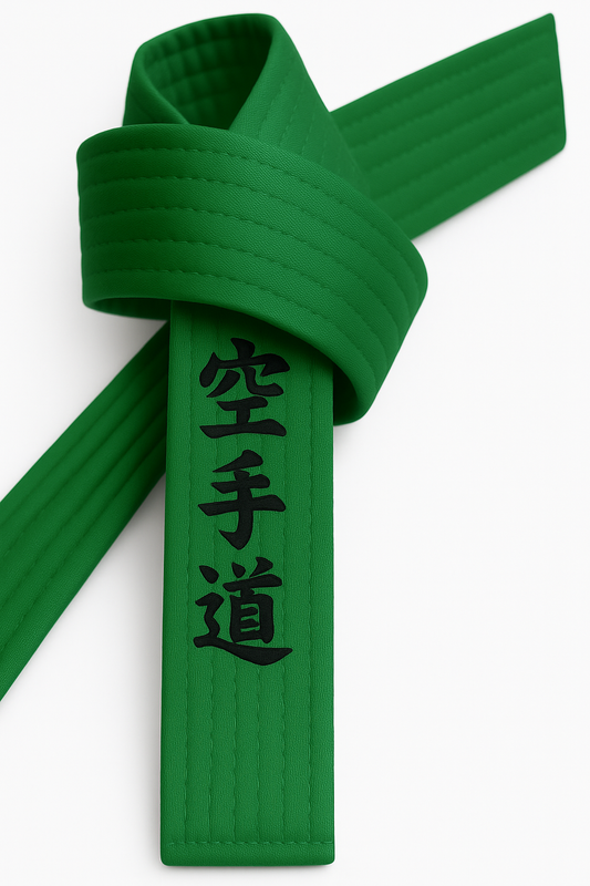 Ceinture de karaté verte brodée - Personnages de Karaté Do janan - Ceinture verte avec broderie Kanji