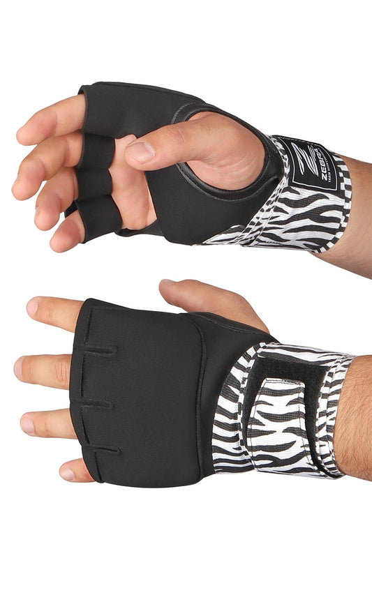 Gants de boxe ZEBRA Pro Quick Wrap - Fermeture velcro, coussinet en gel, bandage extra long