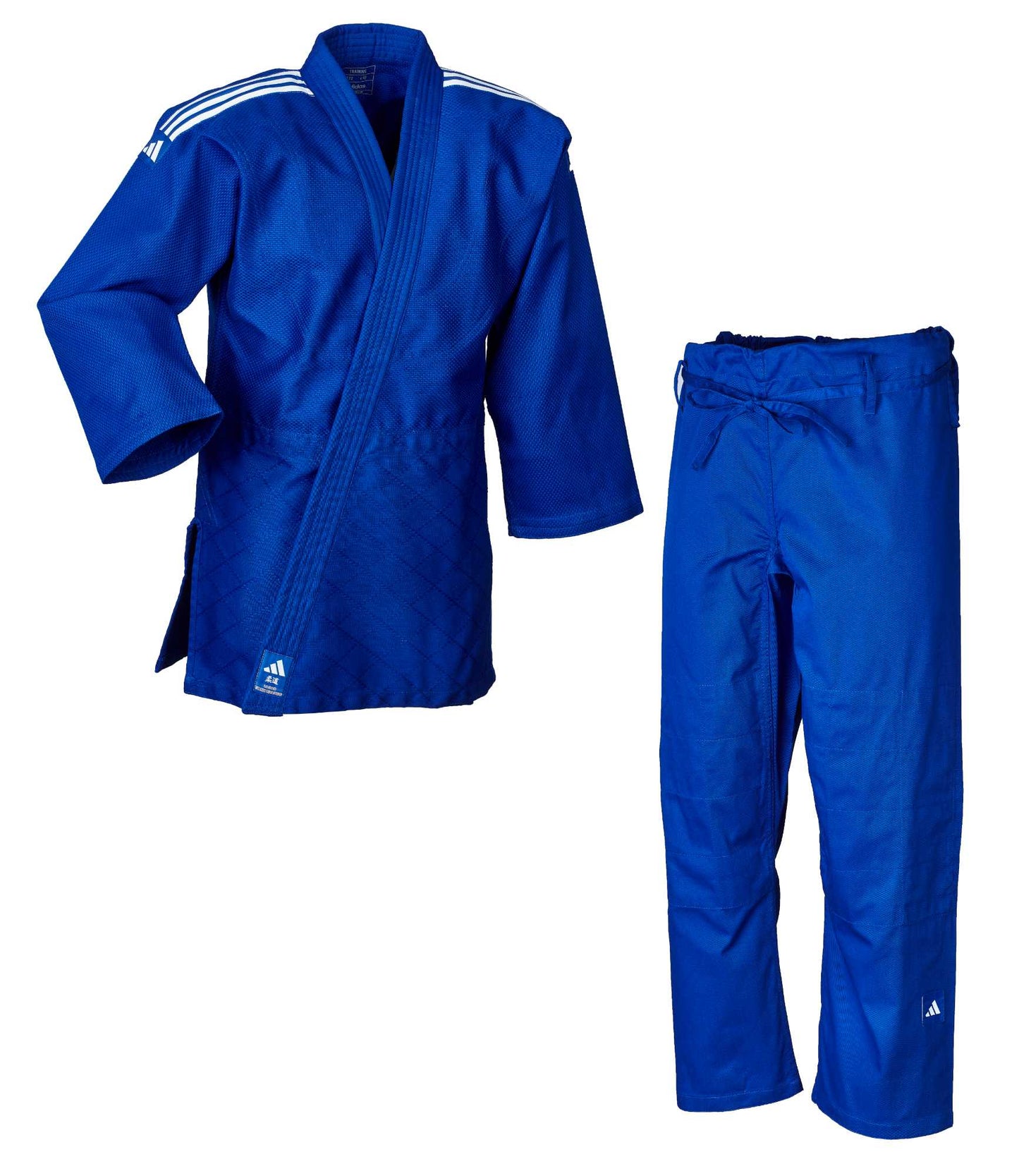 Tenue de judo adidas d'entraînement à rayures bleues et blanches, kimono de judo J500B (veste et pantalon de judo)