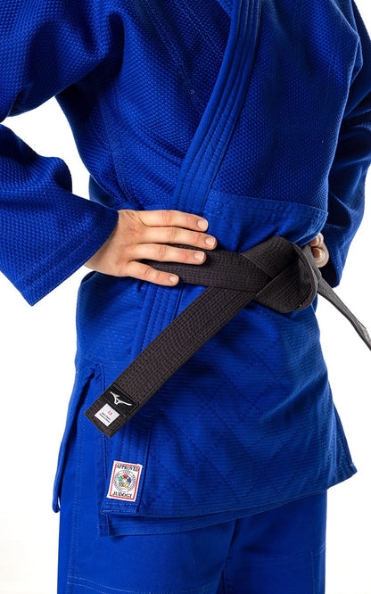 Combinaison de judo MIZUNO Yusho III IJF bleu - 750 g de tissu mixte - Ensemble de judo professionnel Veste de judo, pantalon de judo avec cordon de serrage