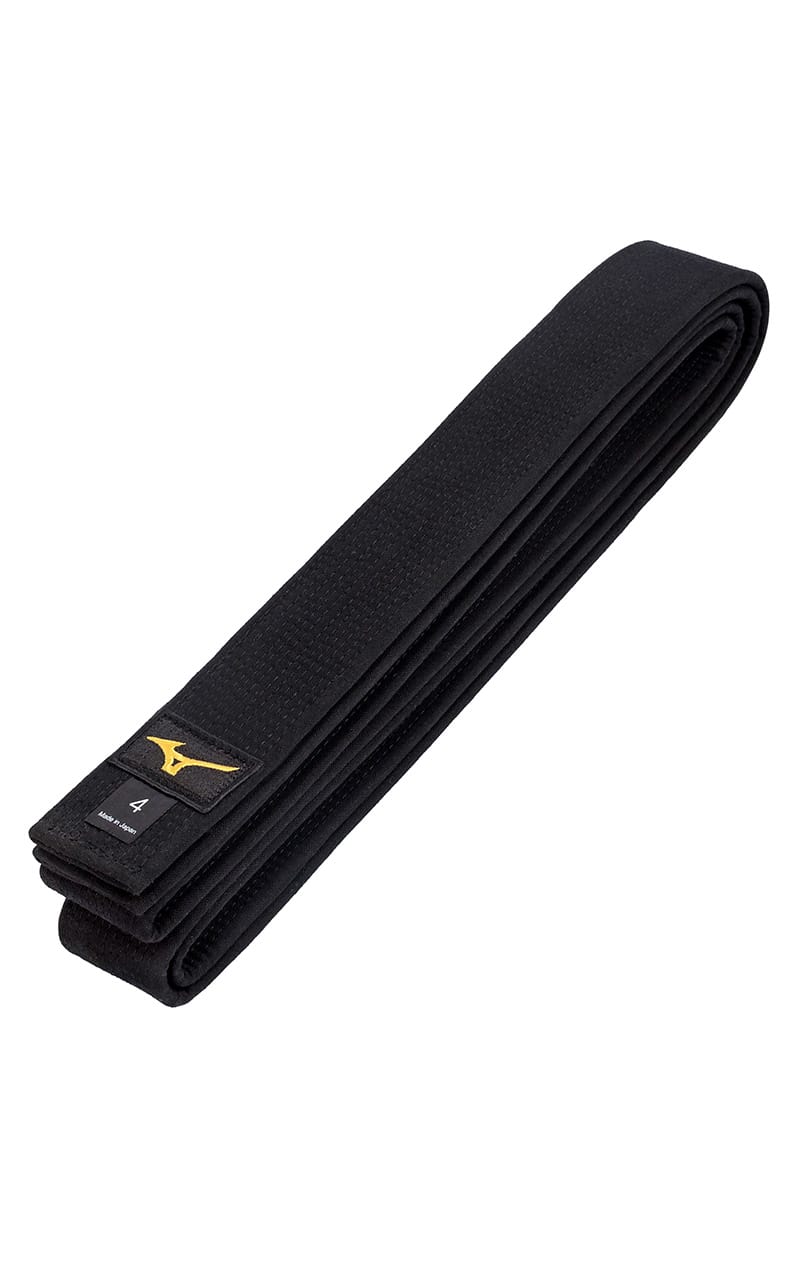 Ceinture de judo MIZUNO Kuro IJF Noire - Fabriquée au Japon - Largeur 4,5 cm - Ceinture noire en coton noir mat