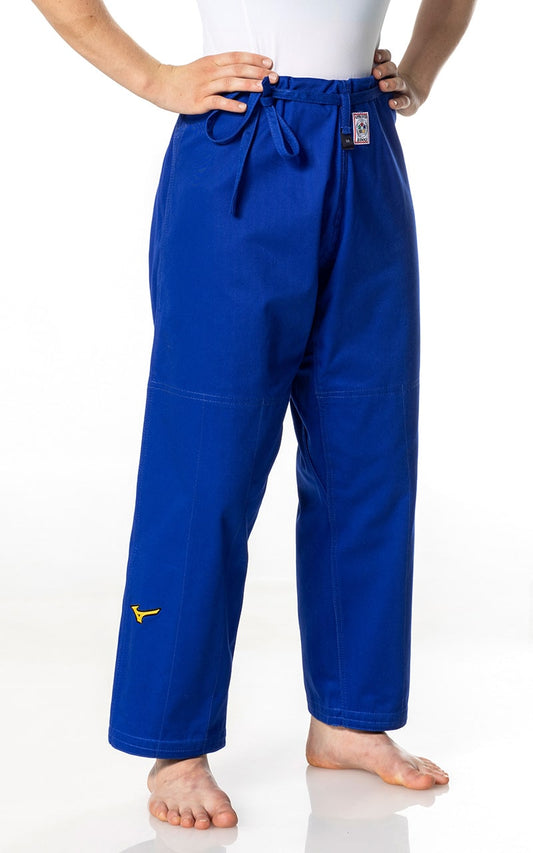 Pantalon de judo MIZUNO Yusho III IJF bleu - Tissu mixte 750 g - Pantalon de judo avec cordon de serrage
