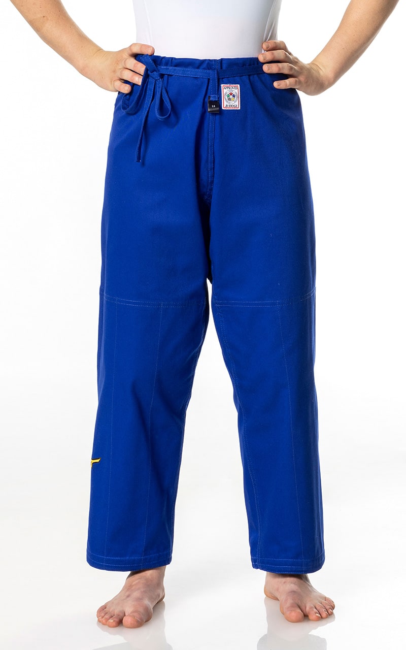 Pantalon de judo MIZUNO Yusho III IJF bleu - Tissu mixte 750 g - Pantalon de judo avec cordon de serrage