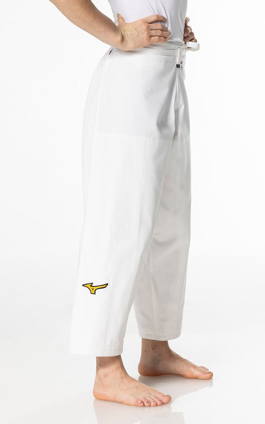 Pantalon de judo MIZUNO Yusho blanc - Fabriqué au Japon - Tissu mixte 750 g - Pantalon de judo avec cordon de serrage