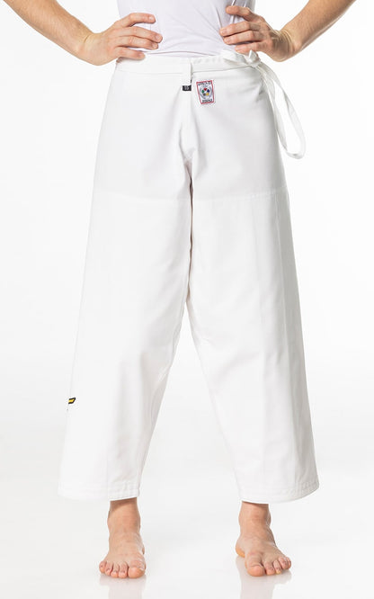 Pantalon de judo MIZUNO Yusho blanc - Fabriqué au Japon - Tissu mixte 750 g - Pantalon de judo avec cordon de serrage