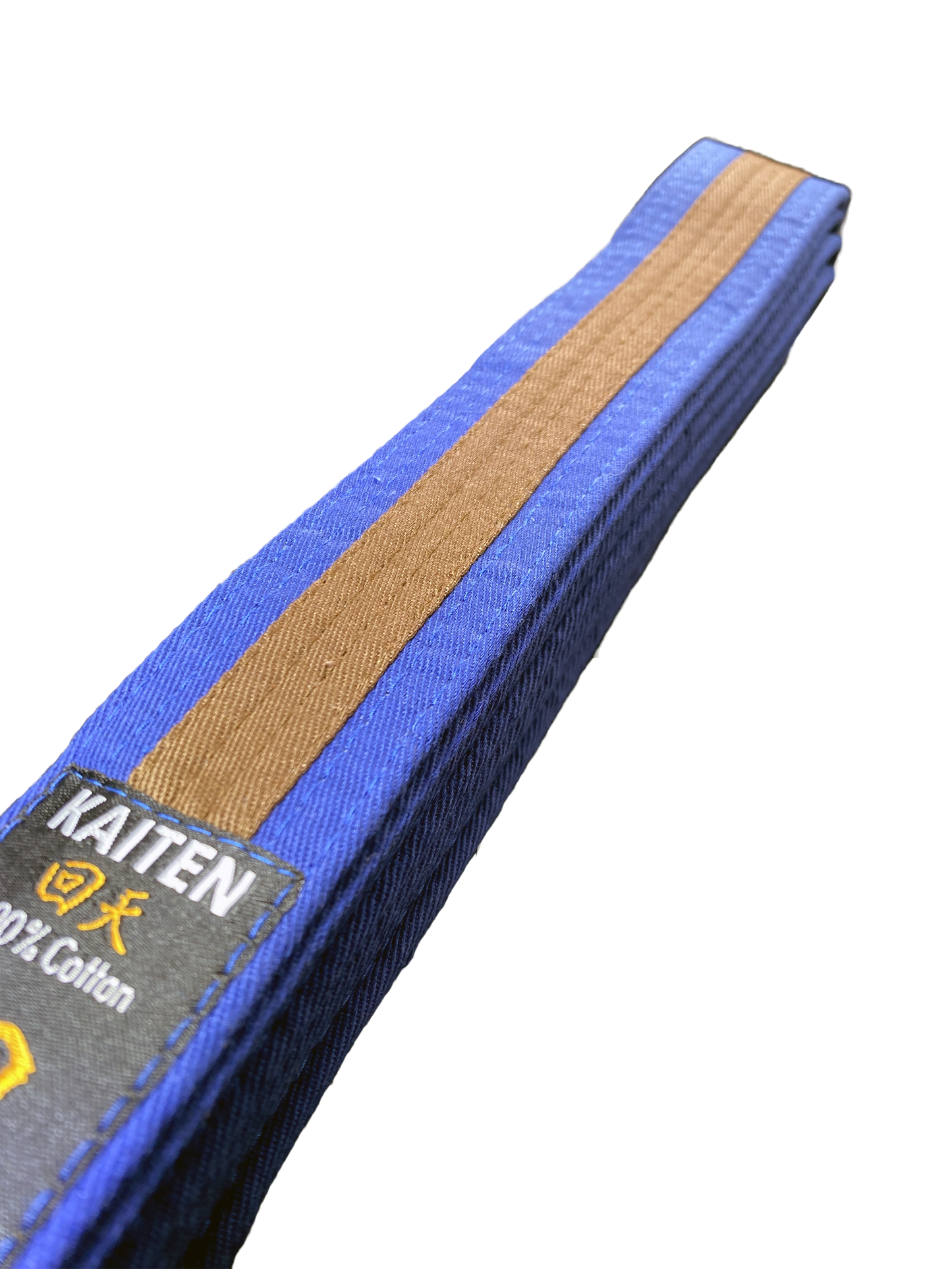 Ceinture de karaté Kaiten bleu-marron - 4 cm de large - ceinture couleur bande centrale bicolore - longueur 230 à 325 cm