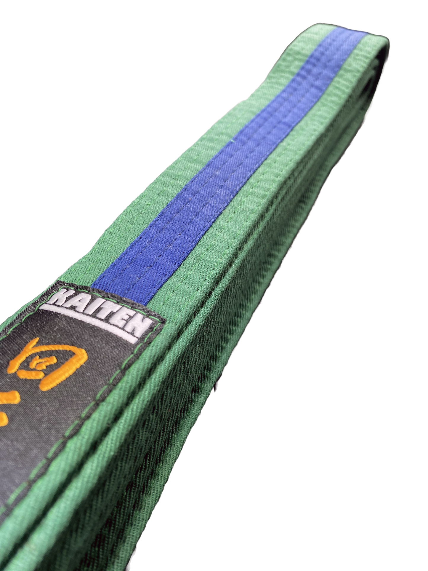 Ceinture de karaté Kaiten vert-bleu - 4 cm de large - ceinture couleur bande centrale bicolore - longueur 230 à 325 cm