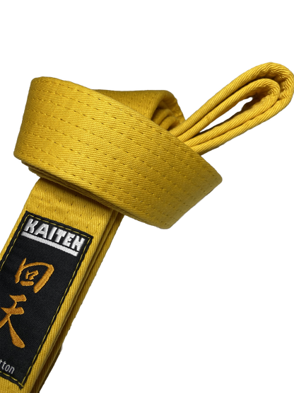 Ceinture de Karaté KAITEN Jaune - Largeur 4 cm - Ceinture Jaune Coton - Longueur 230 à 350 cm