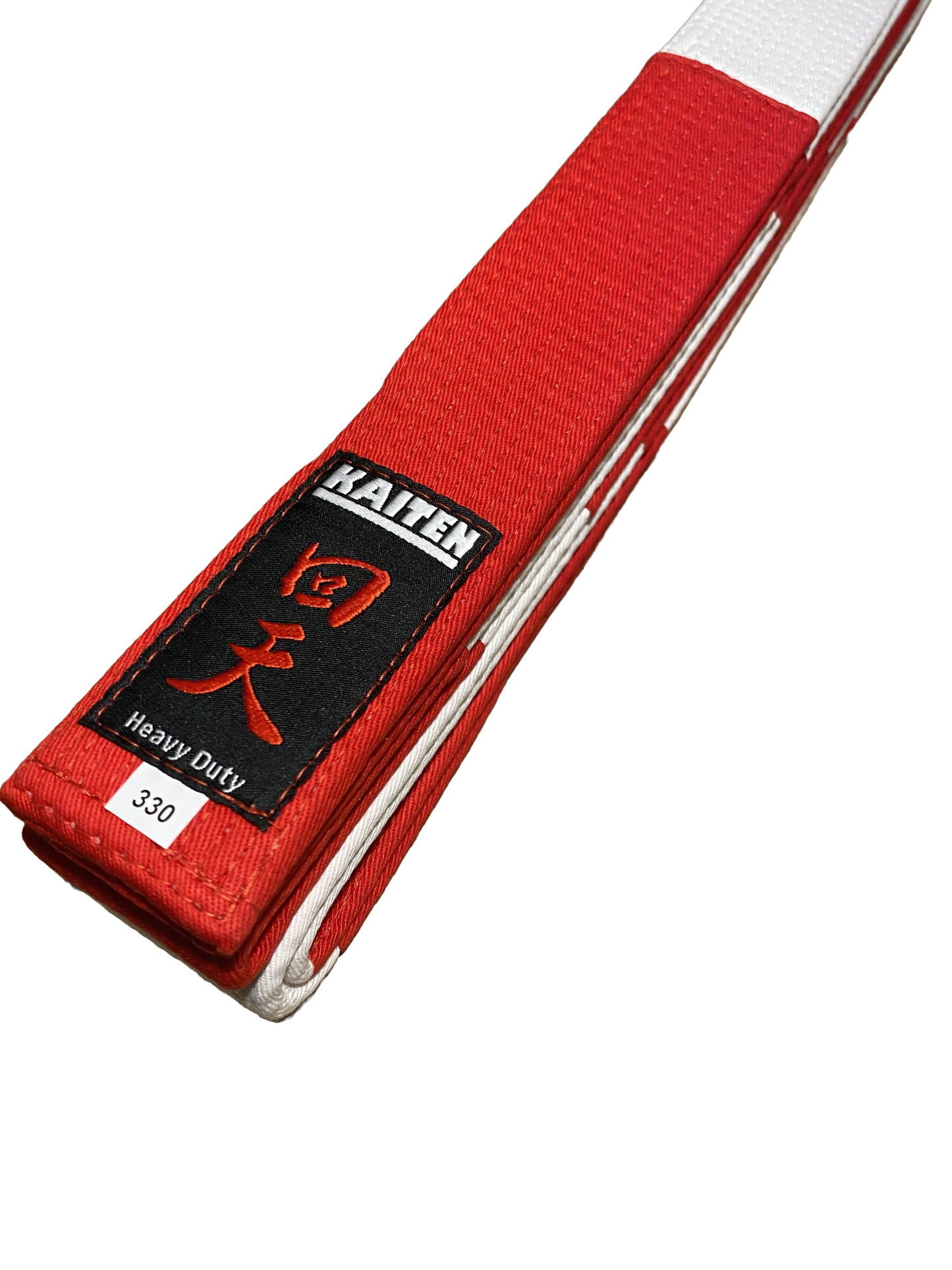 Ceinture Kaiten Karate Dan rouge et blanche, extra épaisse - 4,5 cm de large - Ceinture Grandmaster coton - longueur 275 à 350 cm