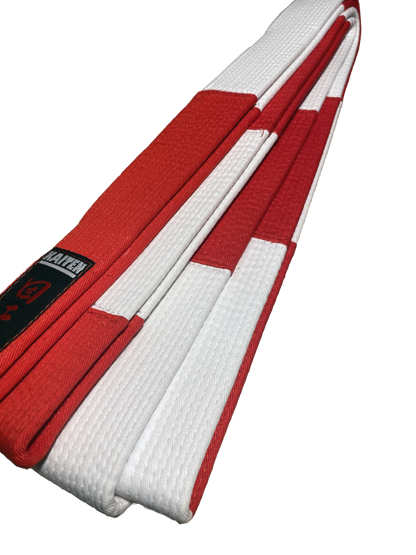 Ceinture Kaiten Karate Dan rouge et blanche, extra épaisse - 4,5 cm de large - Ceinture Grandmaster coton - longueur 275 à 350 cm