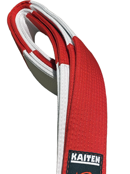 Ceinture Kaiten Karate Dan rouge et blanche, extra épaisse - 4,5 cm de large - Ceinture Grandmaster coton - longueur 275 à 350 cm
