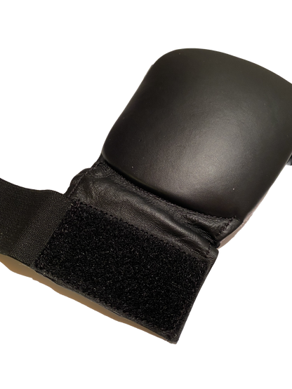 Protège-poings de karaté TEKKA BUDO, noir mat, mitaine en cuir véritable, passants pour les doigts avec bande élastique